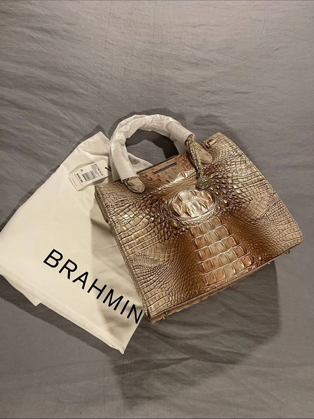Brahmin Metallic Brown Croc-Embossed Leather Satchel